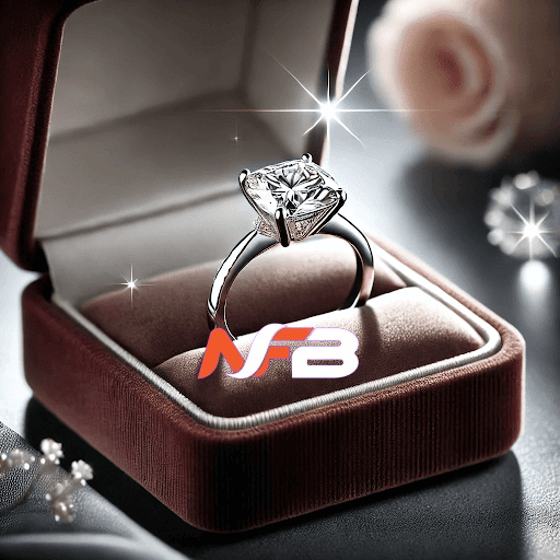 Diamond engagement ring from Rare Carat set on a velvet cushion.